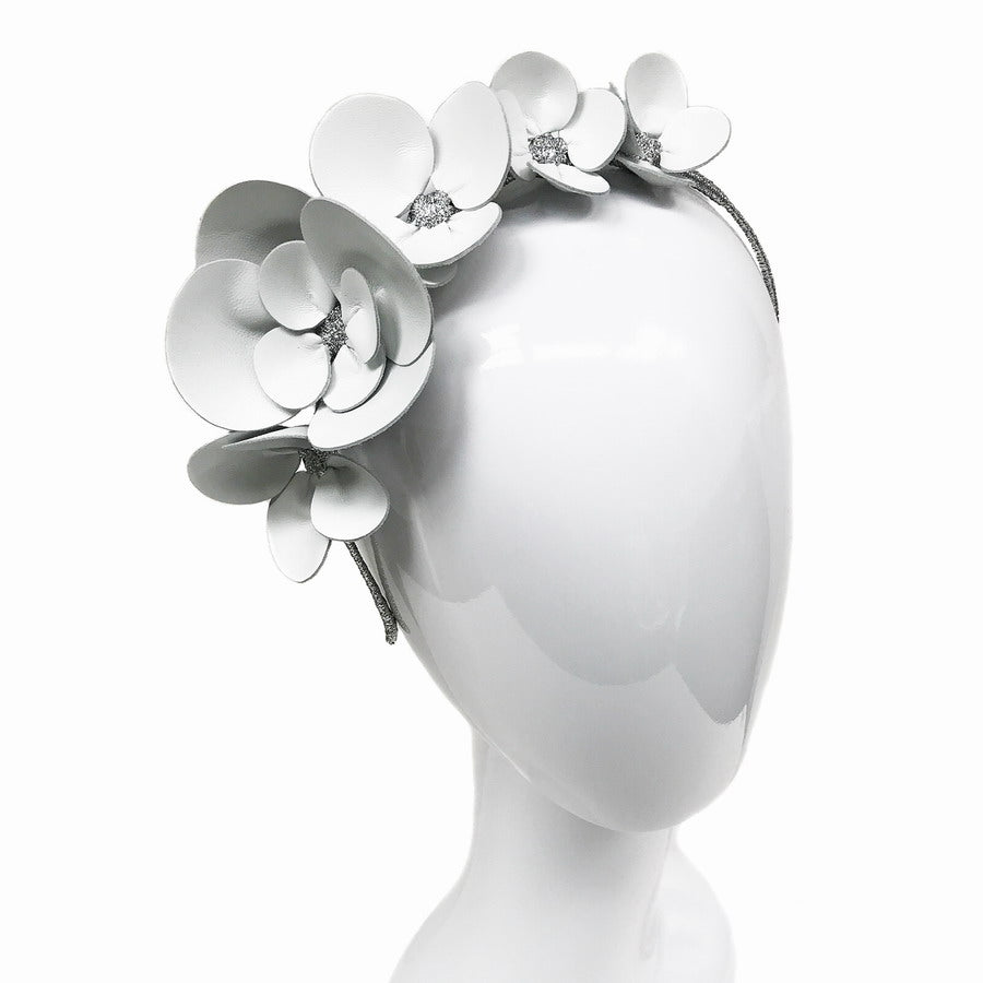 Clover White Floral Leather - Headband *MADE TO ORDER*