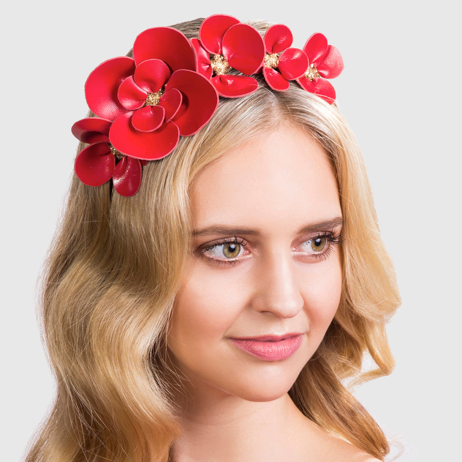 Clover Red Floral Leather - Headband *MADE TO ORDER*