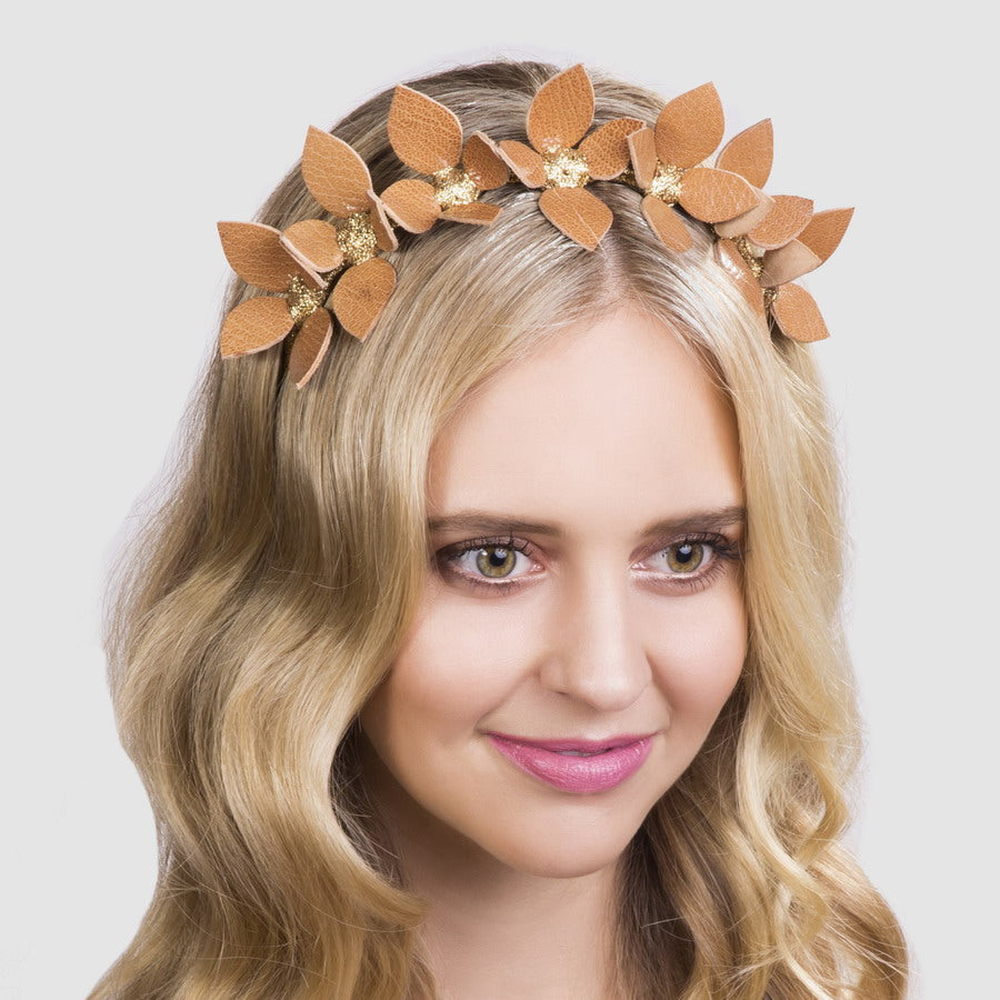 Suzette Natural Tan Floral leather - Headband *AVAILABLE NOW*
