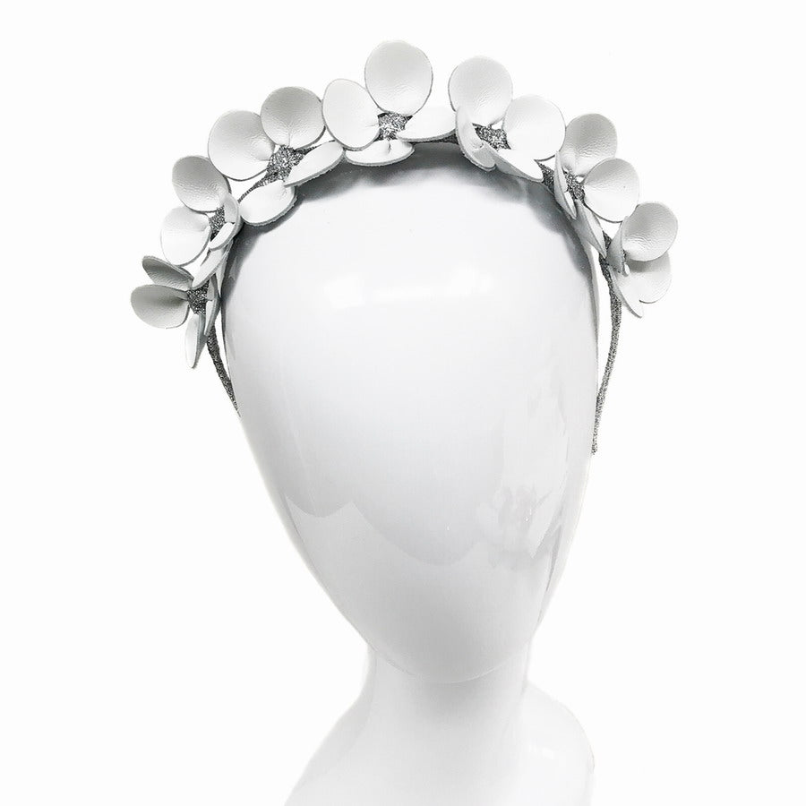 Gilly White Floral Leather - Headband *MADE TO ORDER*