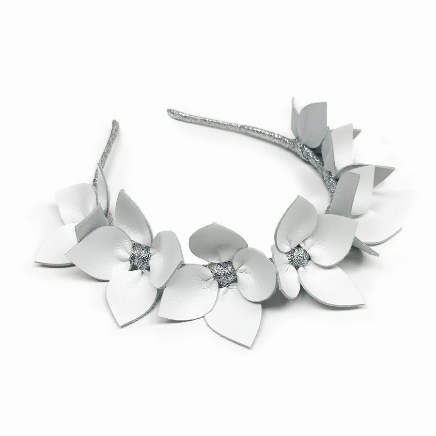 Queenie White Floral leather - Headband *MADE TO ORDER*