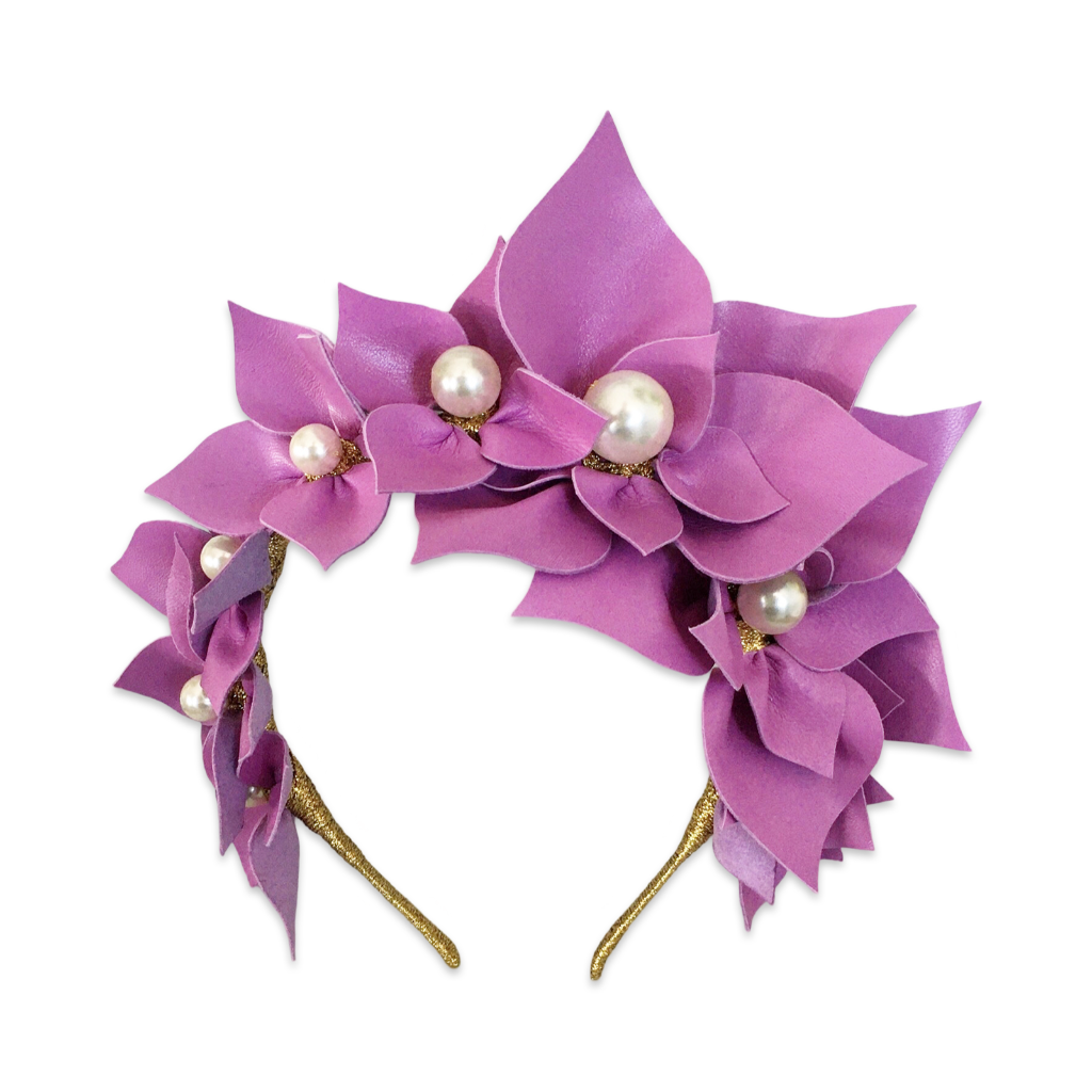 Queen Of Spades Pearl / Pink Floral Leather - Headband *AVAILABLE NOW*