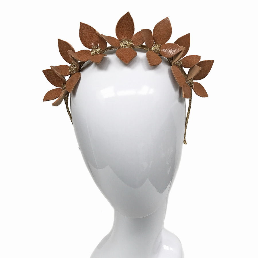 Suzette Natural Tan Floral leather - Headband *AVAILABLE NOW*