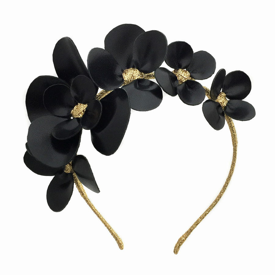 Clover Black Floral Leather - Headband *MADE TO ORDER*