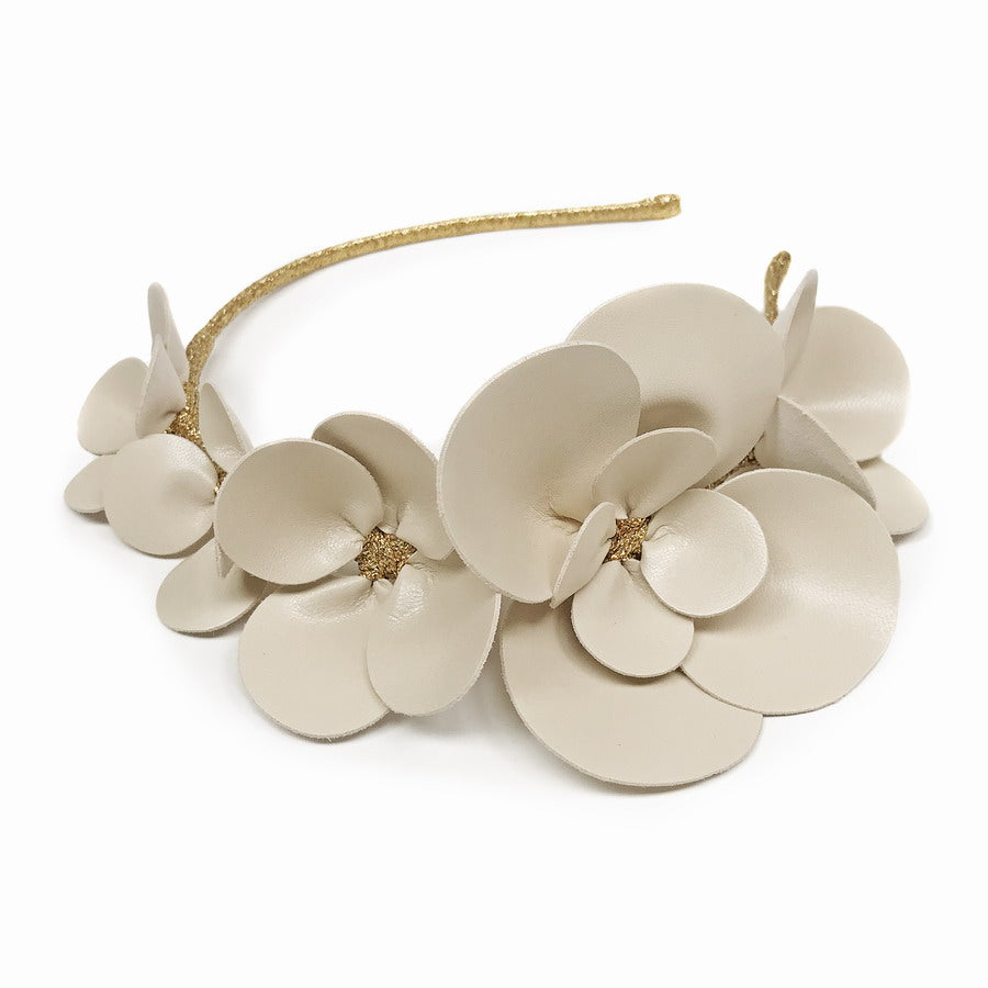 Clover Eggshell Floral Leather - Headband *MADE TO ORDER*