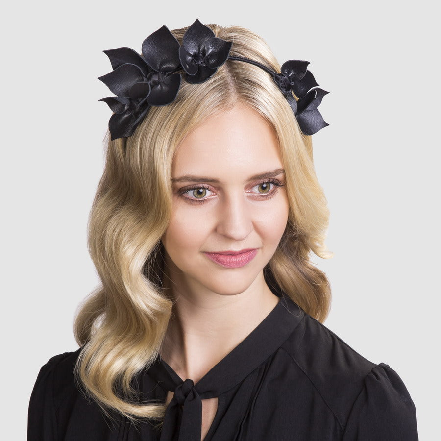 Spades All Black Floral leather - Headband *MADE TO ORDER*