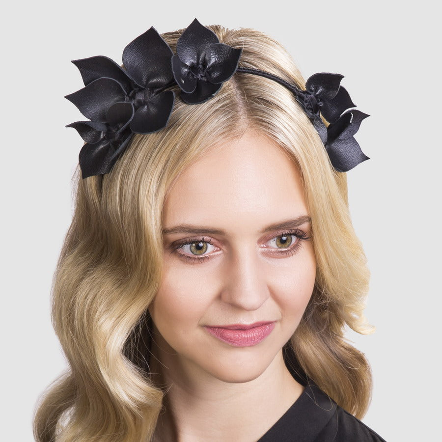 Spades All Black Floral leather - Headband *MADE TO ORDER*