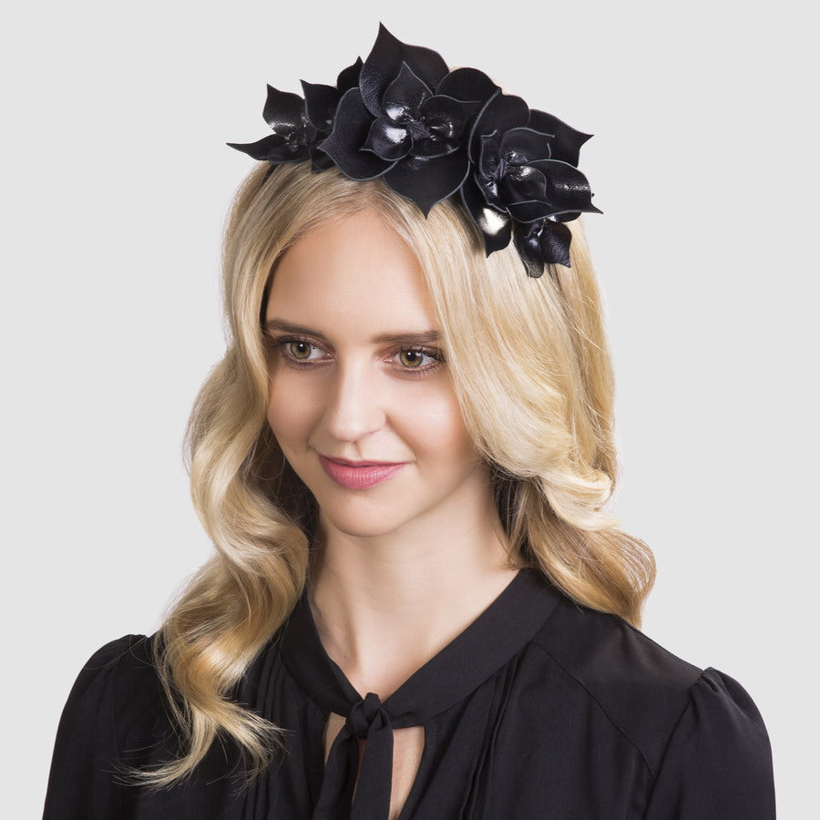 Queen Of Spades All Black Floral leather - Headband *MADE TO ORDER*