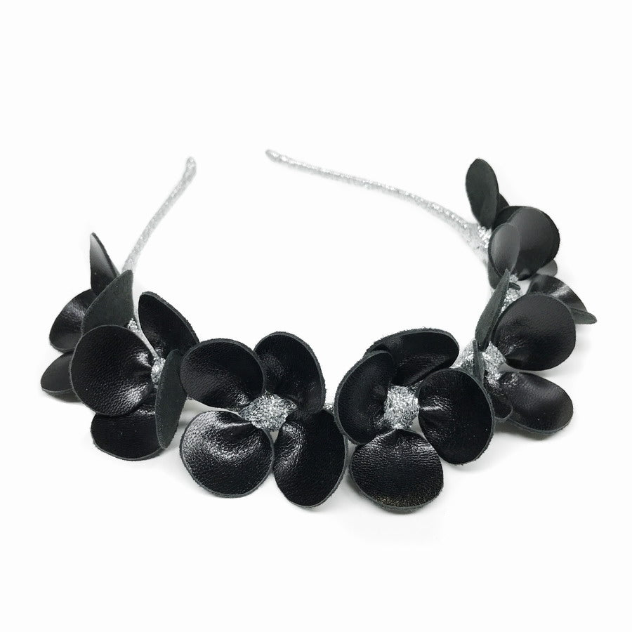 Gilly Black Floral Leather - Headband *MADE TO ORDER*