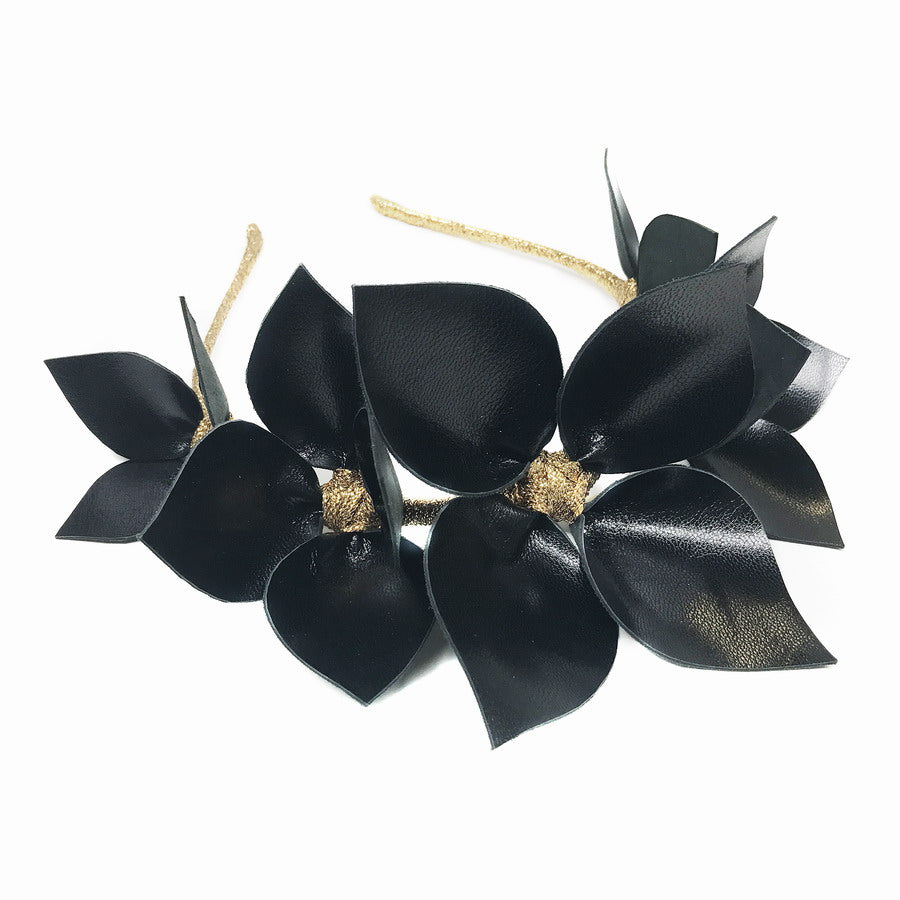 Queen Of Scots Black Floral leather - Headband *MADE TO ORDER*