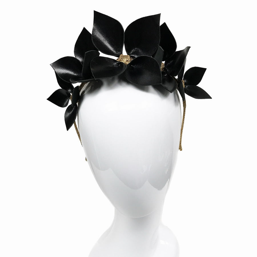 Queen Of Scots Black Floral leather - Headband *MADE TO ORDER*