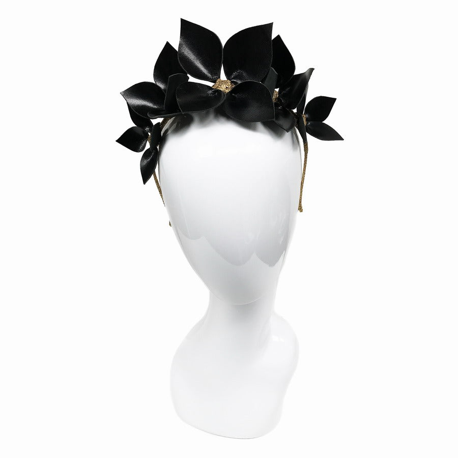 Queen Of Scots Black Floral leather - Headband *MADE TO ORDER*
