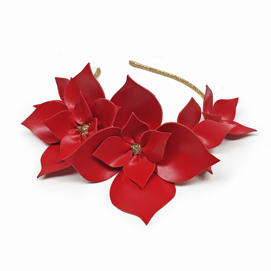 Queen Of Spades Red Floral leather - Headband *MADE TO ORDER*