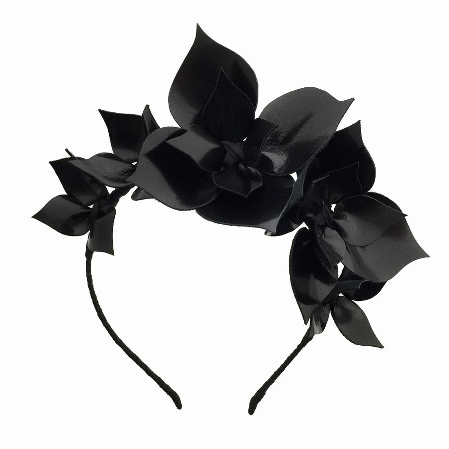 Queen Of Spades All Black Floral leather - Headband *MADE TO ORDER*
