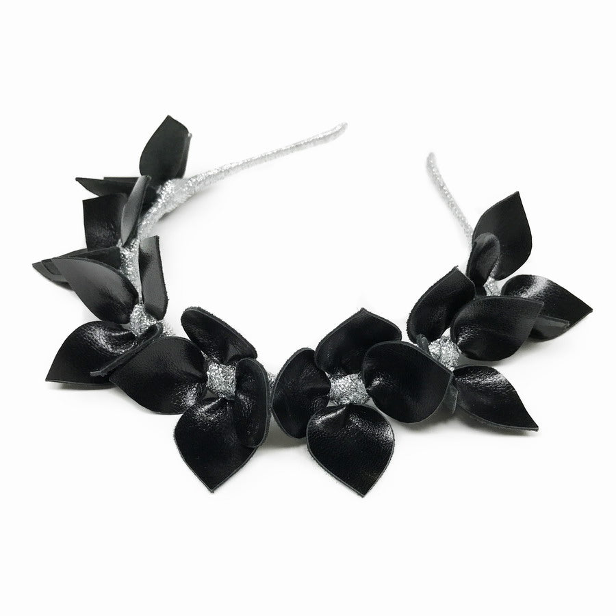 Queenie Black Floral leather - Headband *MADE TO ORDER*