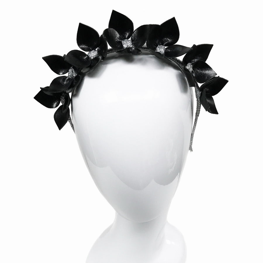 Queenie Black Floral leather - Headband *MADE TO ORDER*