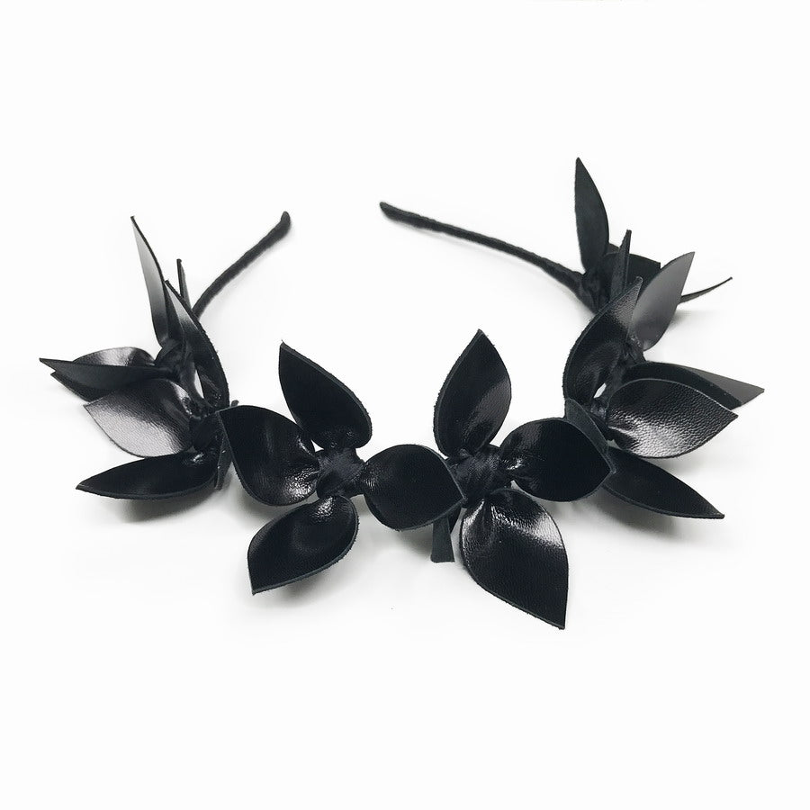 Suzette All Black Floral leather - Headband *MADE TO ORDER*