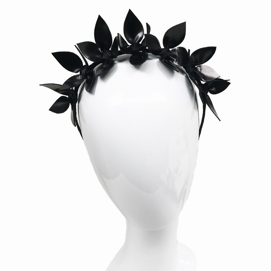 Suzette All Black Floral leather - Headband *MADE TO ORDER*