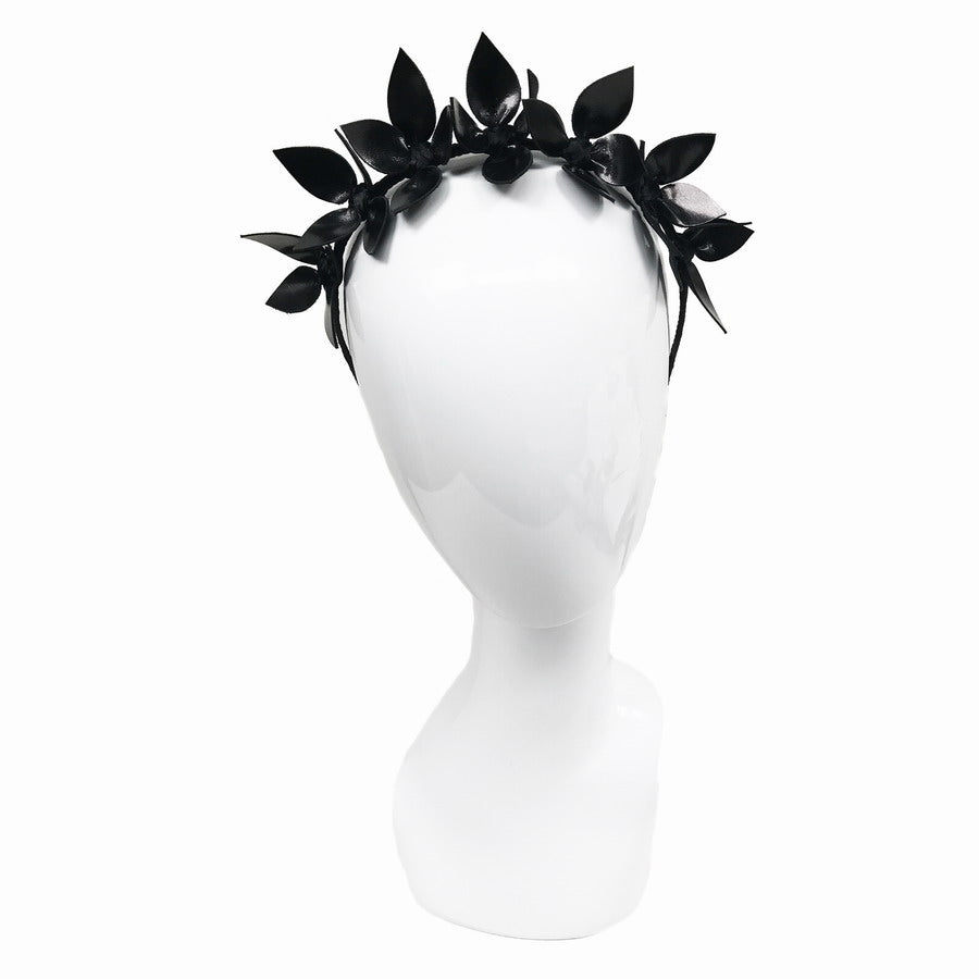 Suzette All Black Floral leather - Headband *MADE TO ORDER*