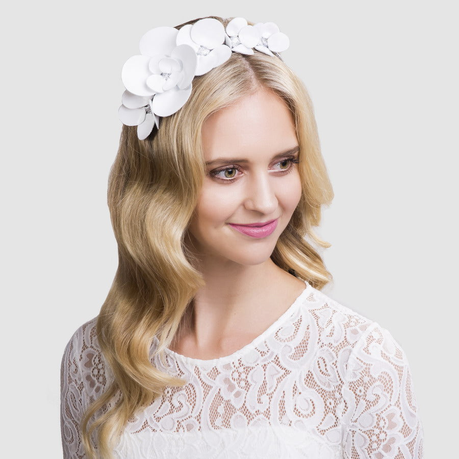 Clover White Floral Leather - Headband *MADE TO ORDER*