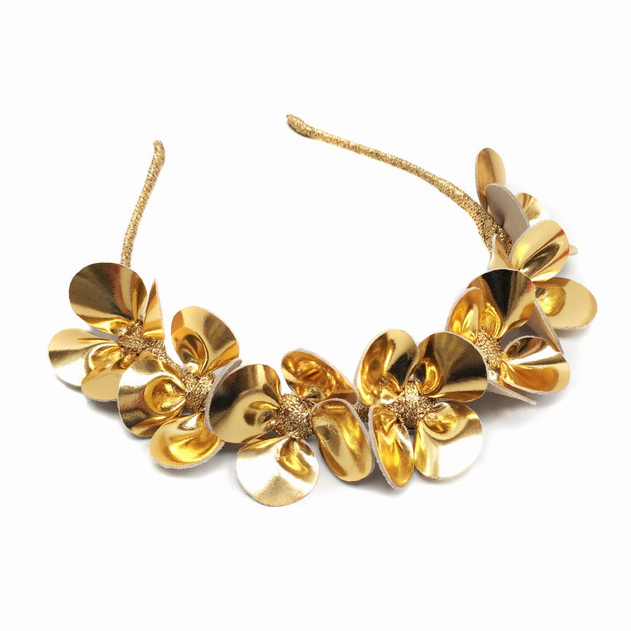 Gilly Gold Mirror Floral Leather - Headband *MADE TO ORDER*