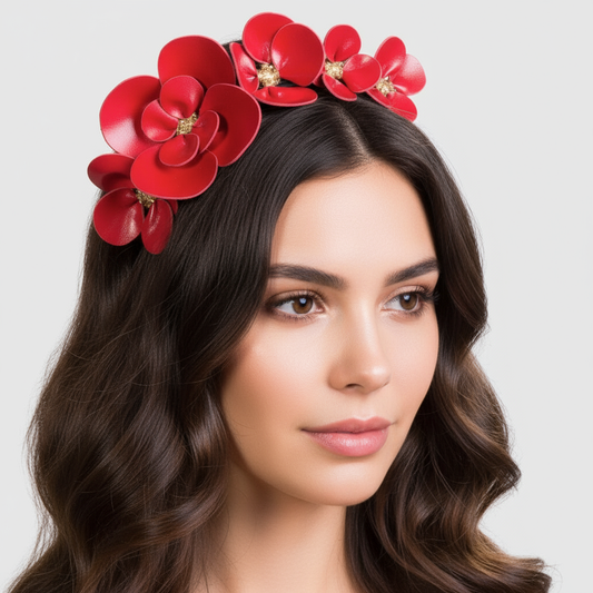 Clover Red Floral Leather - Headband *MADE TO ORDER*