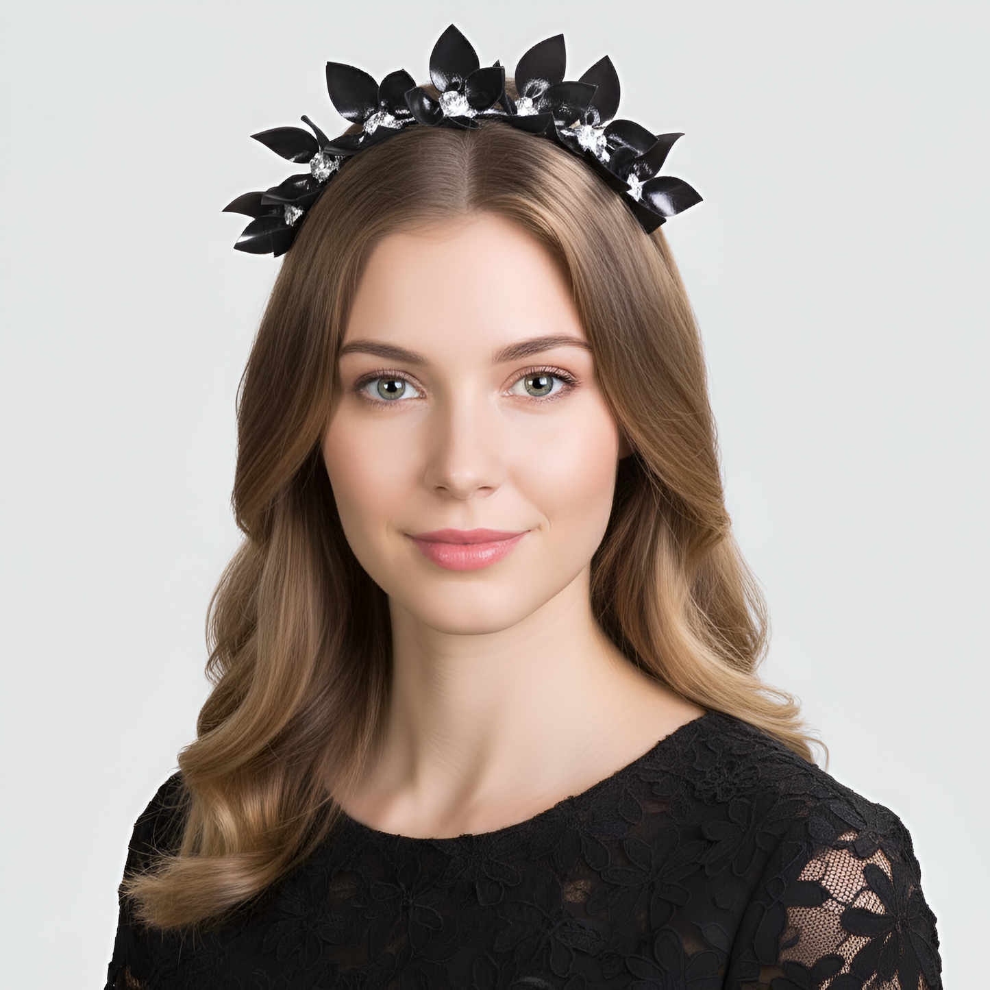 Suzette Black Floral leather - Headband *MADE TO ORDER*
