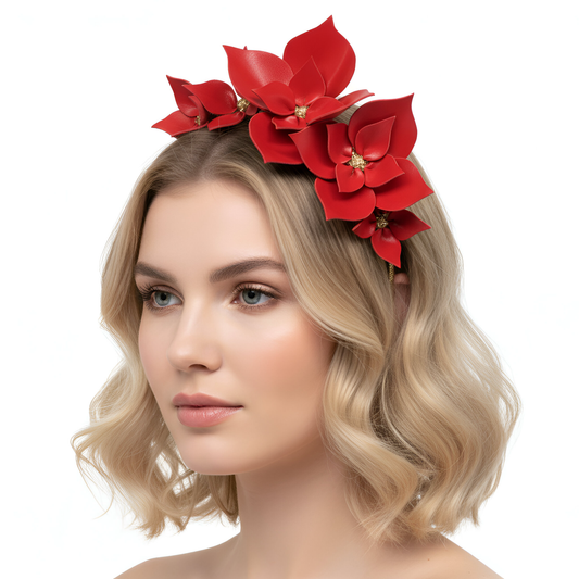 Queen Of Spades Red Floral leather - Headband *MADE TO ORDER*