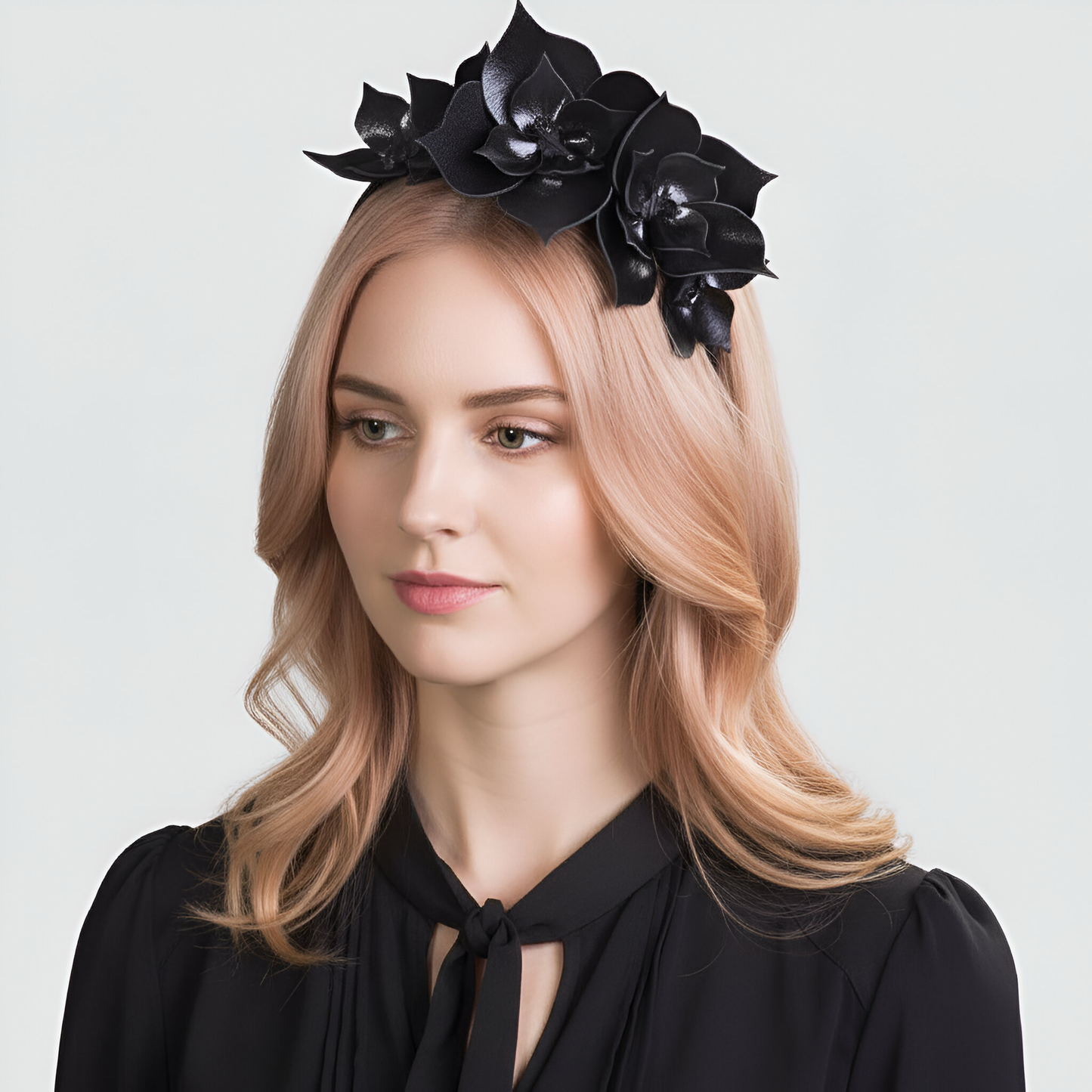 Queen Of Spades All Black Floral leather - Headband *MADE TO ORDER*