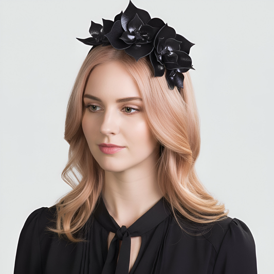 Queen Of Spades All Black Floral leather - Headband *MADE TO ORDER*
