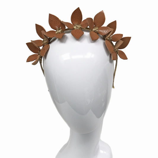 Suzette Natural Tan Floral leather - Headband *AVAILABLE NOW*