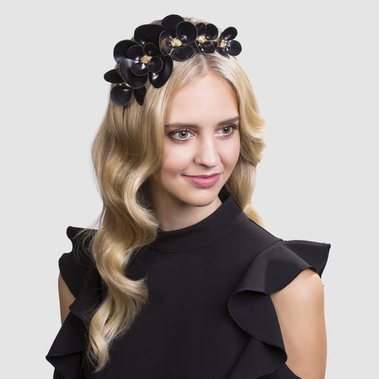 Clover Black Floral Leather - Headband *Made To Order* 4 Weeks