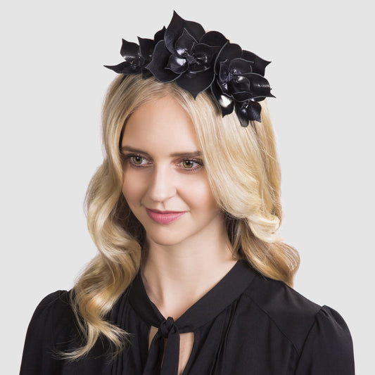 Queen Of Spades All Black Floral leather - Headband *MADE TO ORDER*
