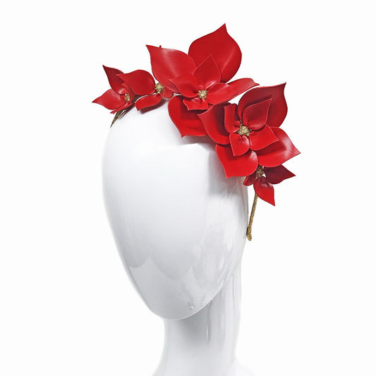 Queen Of Spades Red Floral leather - Headband *MADE TO ORDER*
