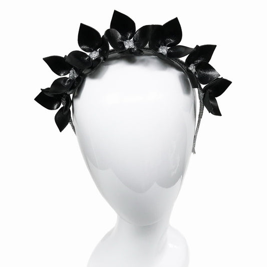 Queenie Black Floral leather - Headband *MADE TO ORDER*