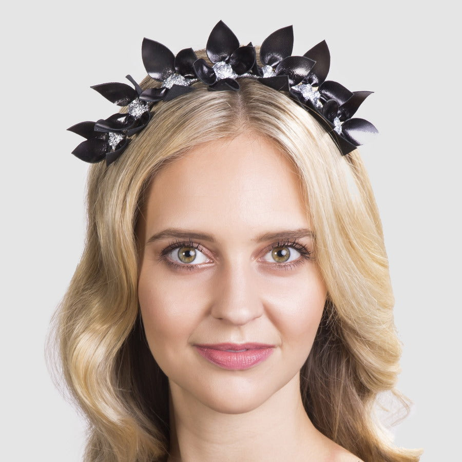 Suzette Black Floral leather - Headband *MADE TO ORDER*