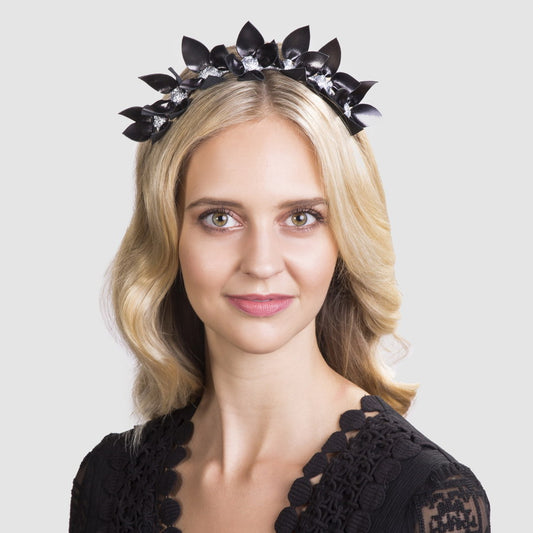 Suzette Black Floral leather - Headband *MADE TO ORDER*