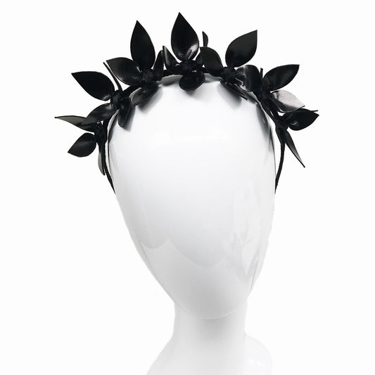 Suzette All Black Floral leather - Headband *MADE TO ORDER*